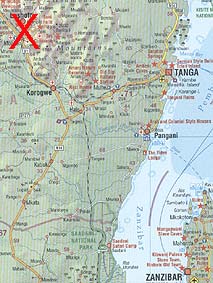 physical map Tanga Dar es Salaam coast